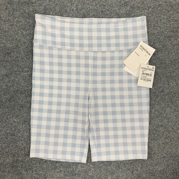Nordstrom Bike Shorts Girl L Large Blue Gingham Plaid Stretch Cotton Blend - Picture 2 of 12